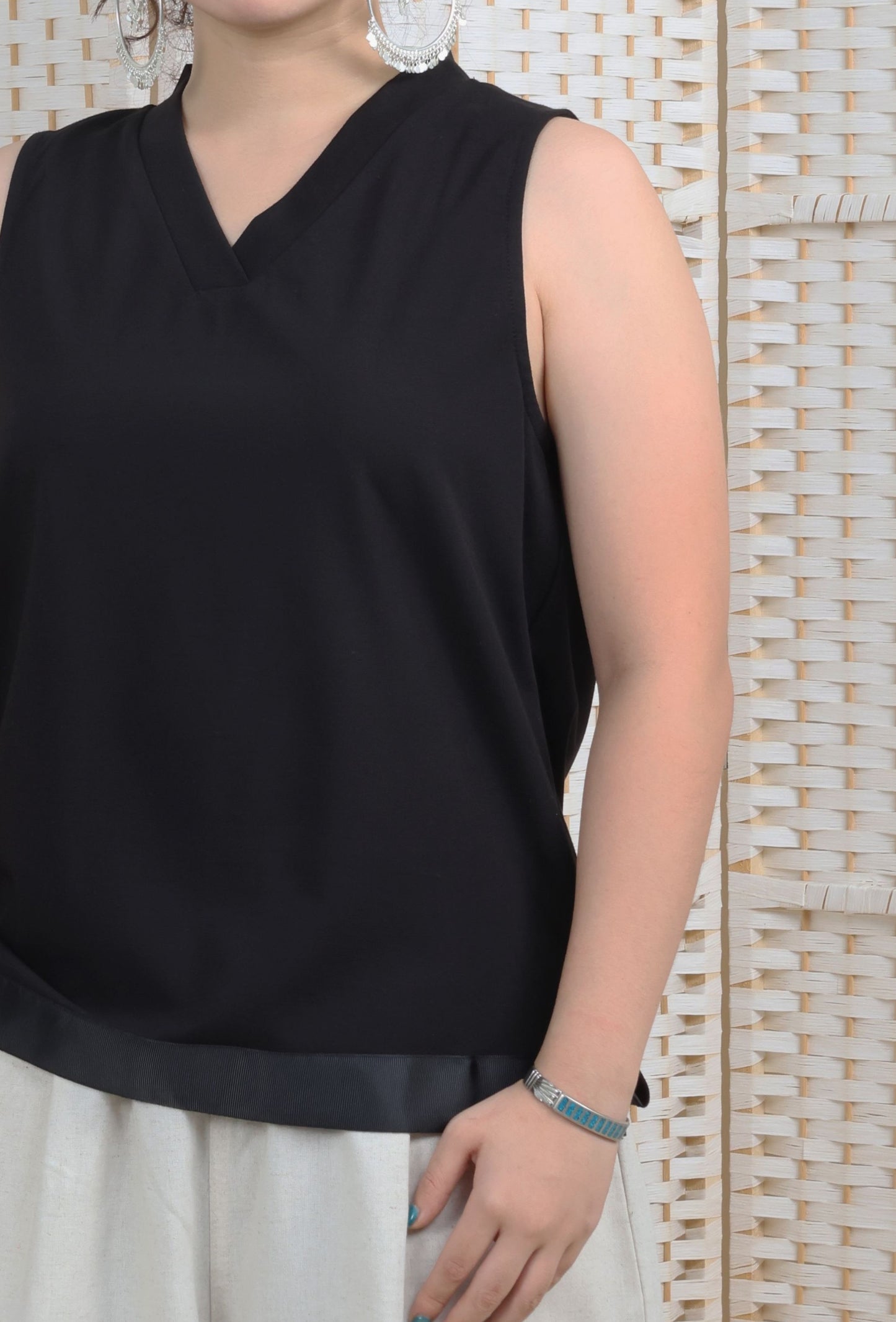 V Neck Top With Ribbon Trims