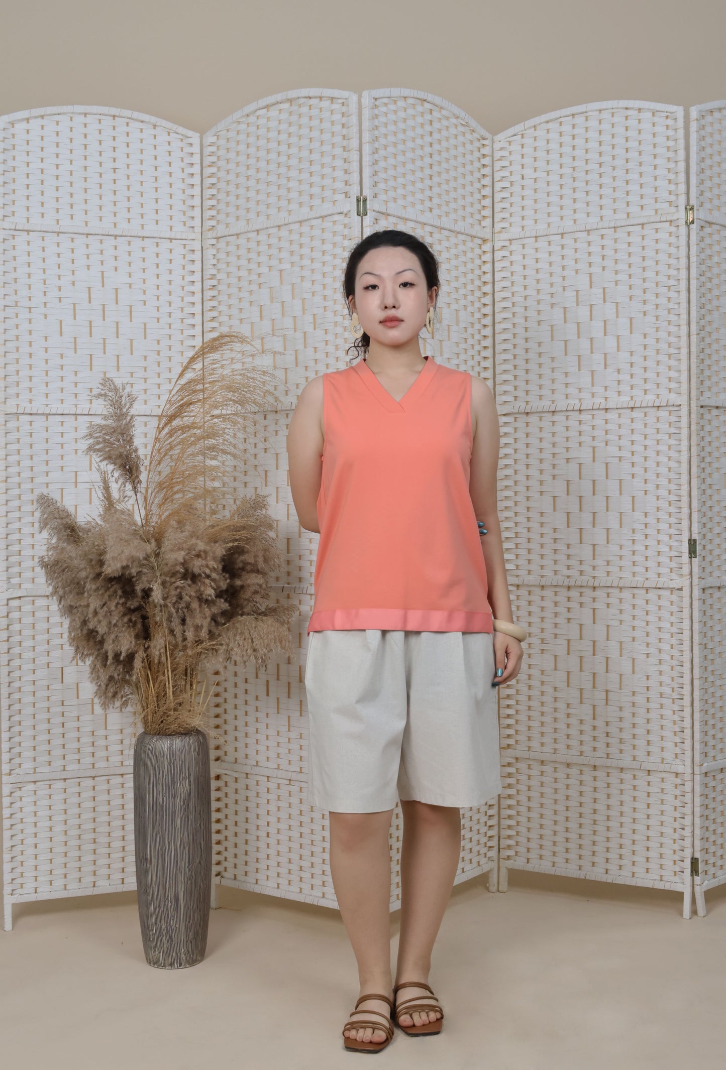 V Neck Top With Ribbon Trims