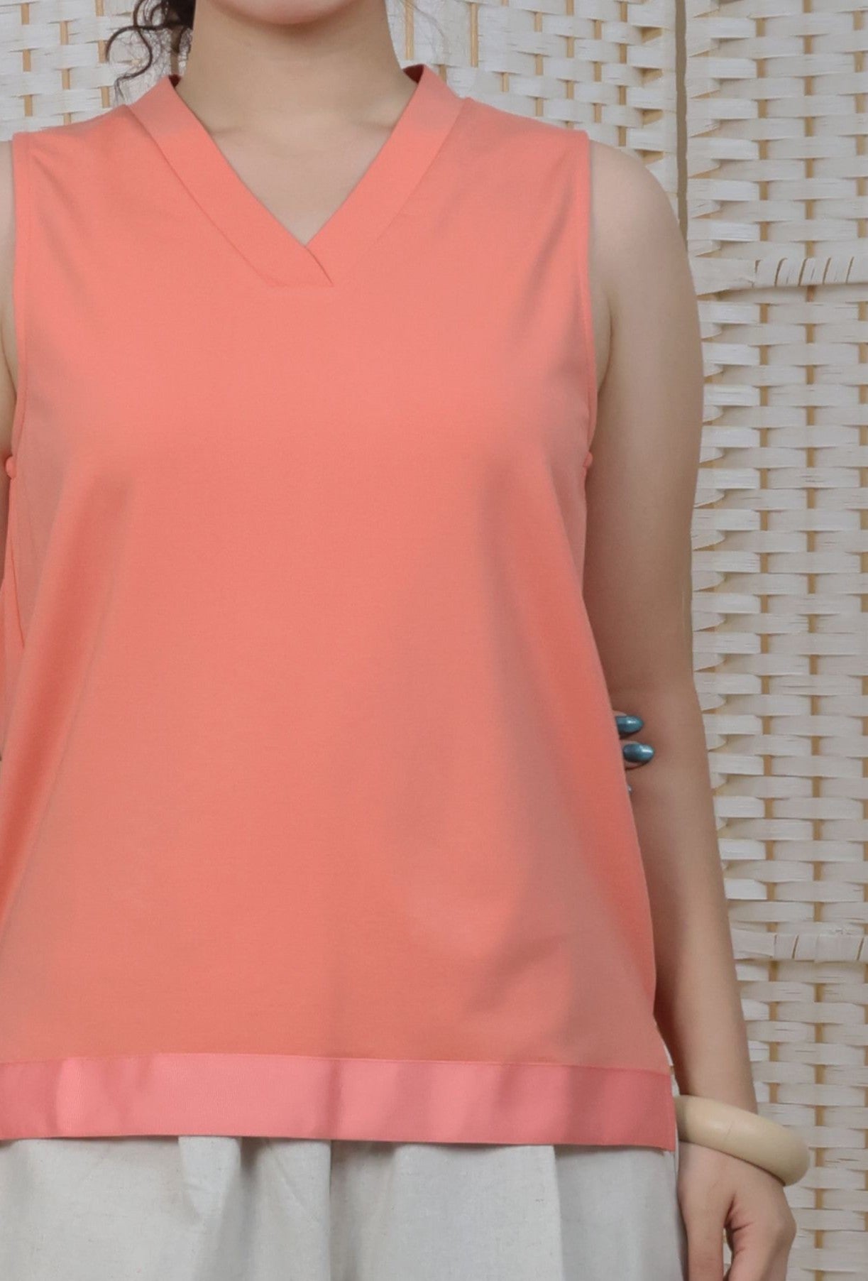 V Neck Top With Ribbon Trims