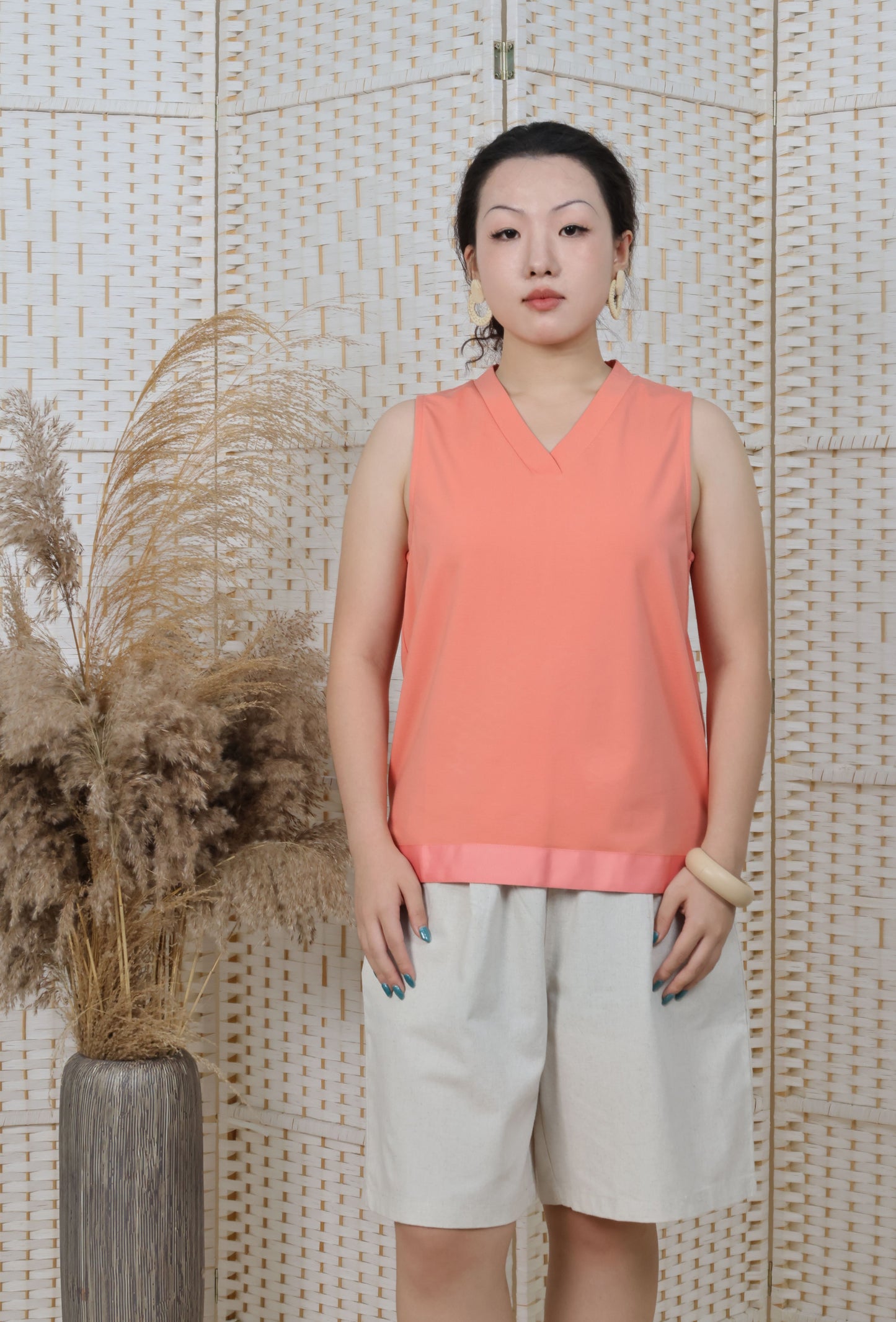 V Neck Top With Ribbon Trims