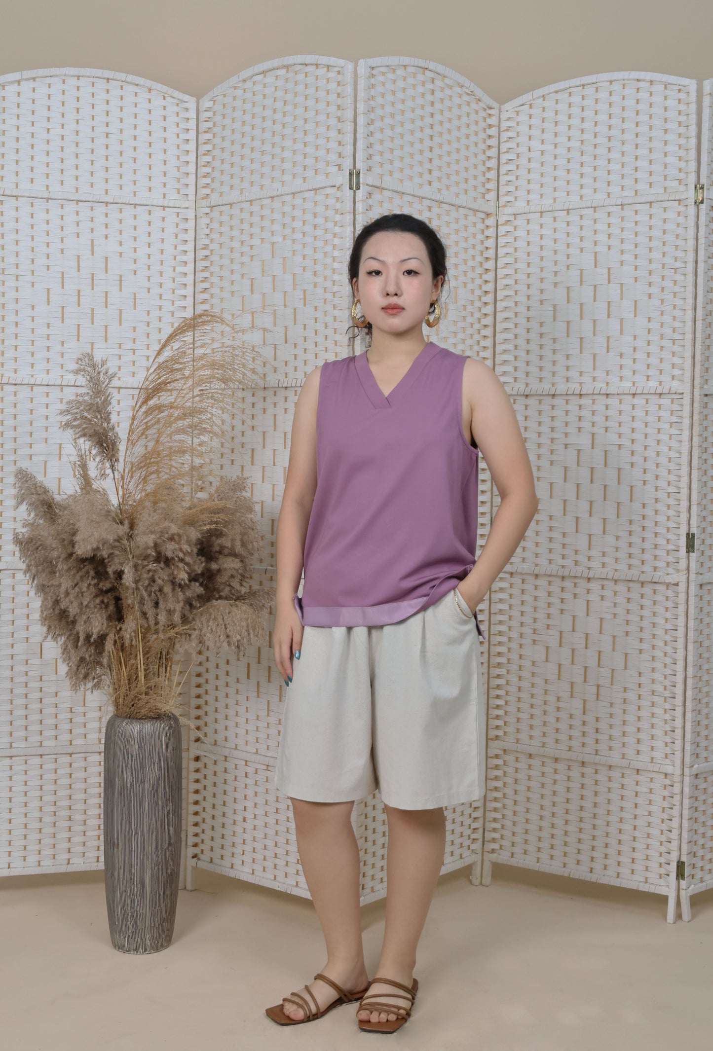 V Neck Top With Ribbon Trims