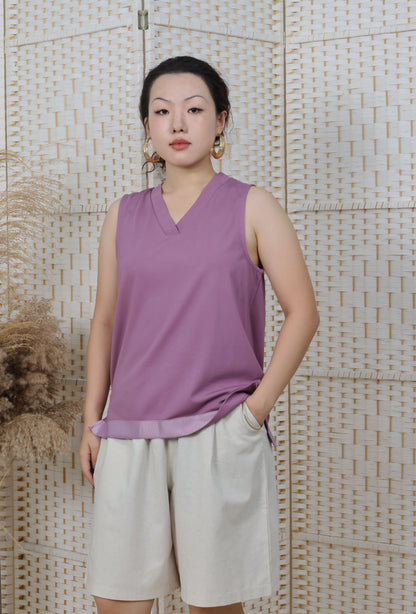 V Neck Top With Ribbon Trims