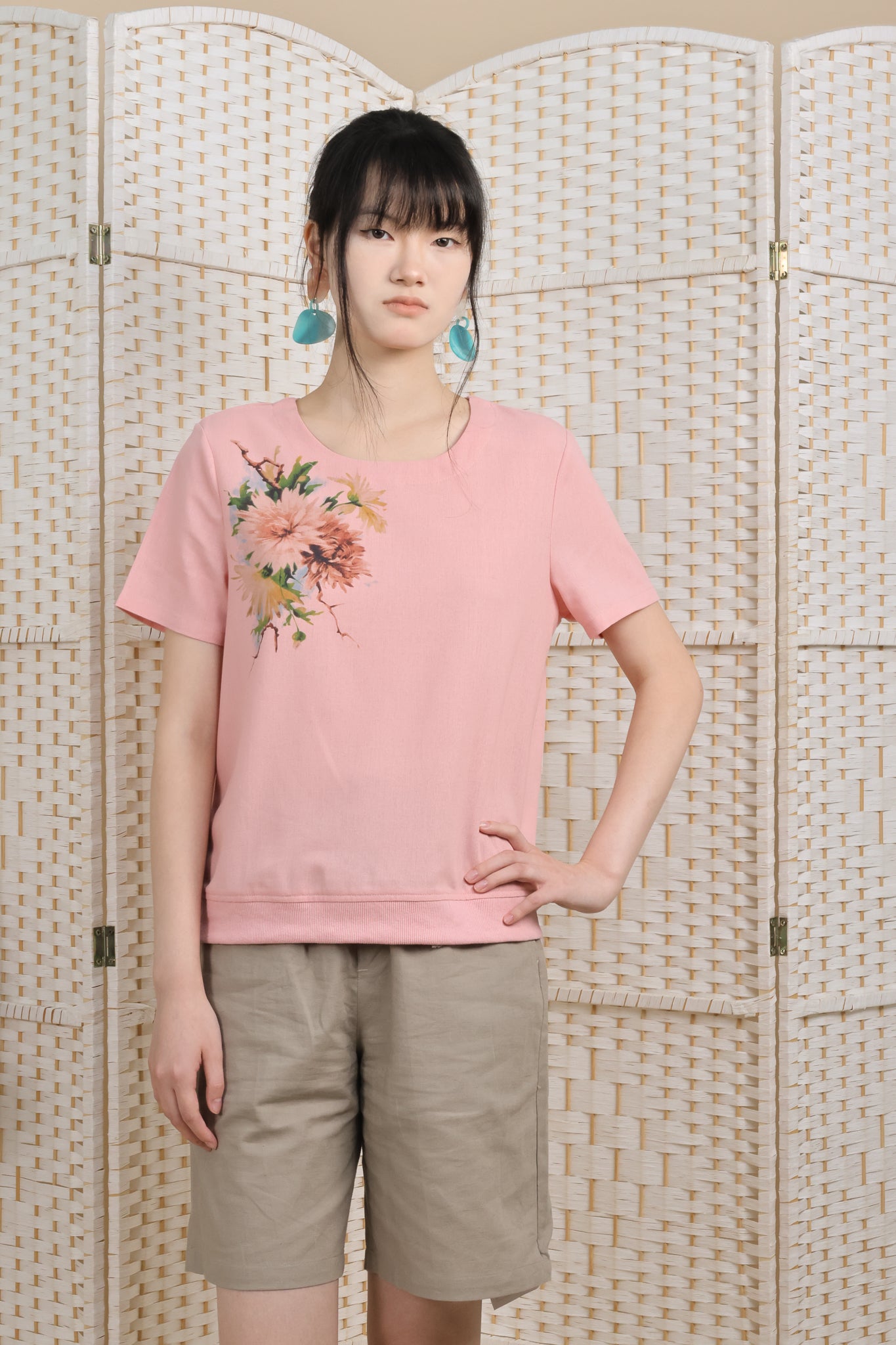 Floral Printed Blouse With Rib Hemline