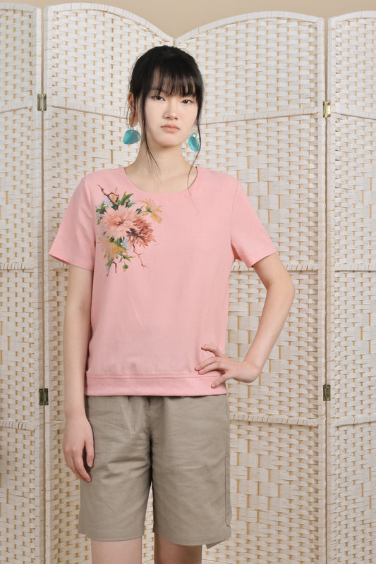 Floral Printed Blouse With Rib Hemline
