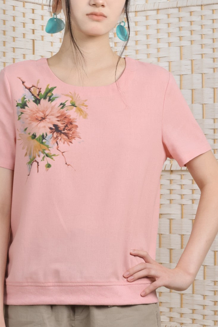 Floral Printed Blouse With Rib Hemline