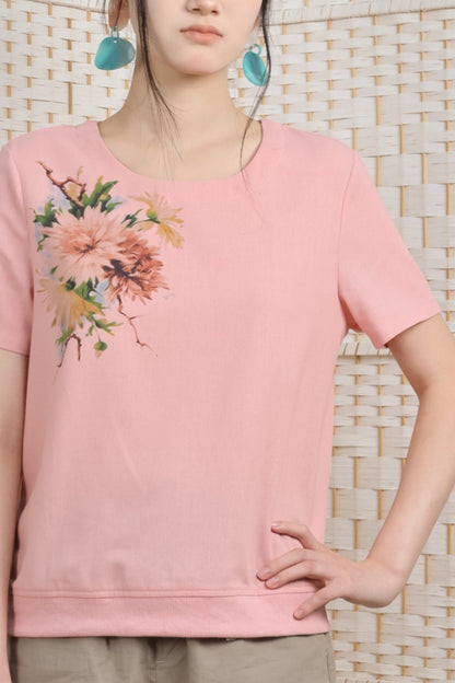 Floral Printed Blouse With Rib Hemline