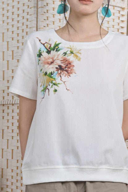 Floral Printed Blouse With Rib Hemline