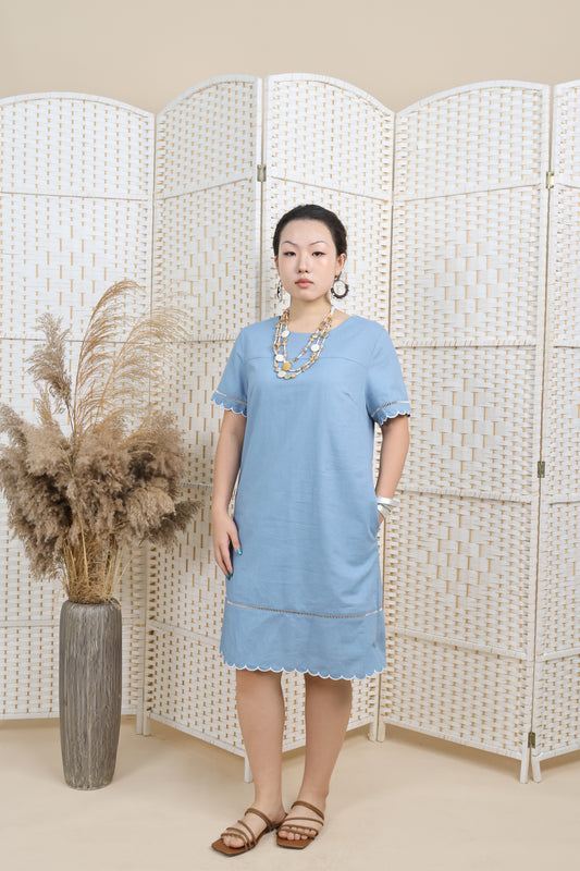 Linen Dress With Embroidery Hemline