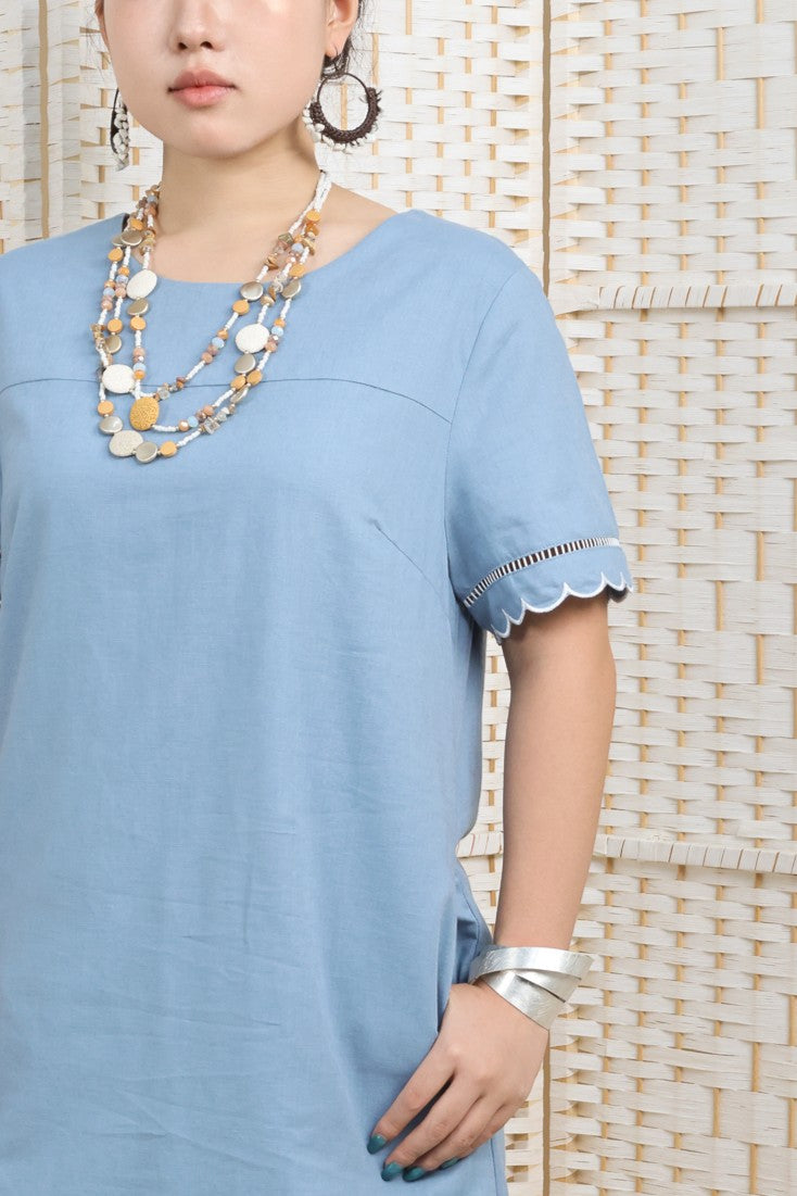 Linen Dress With Embroidery Hemline