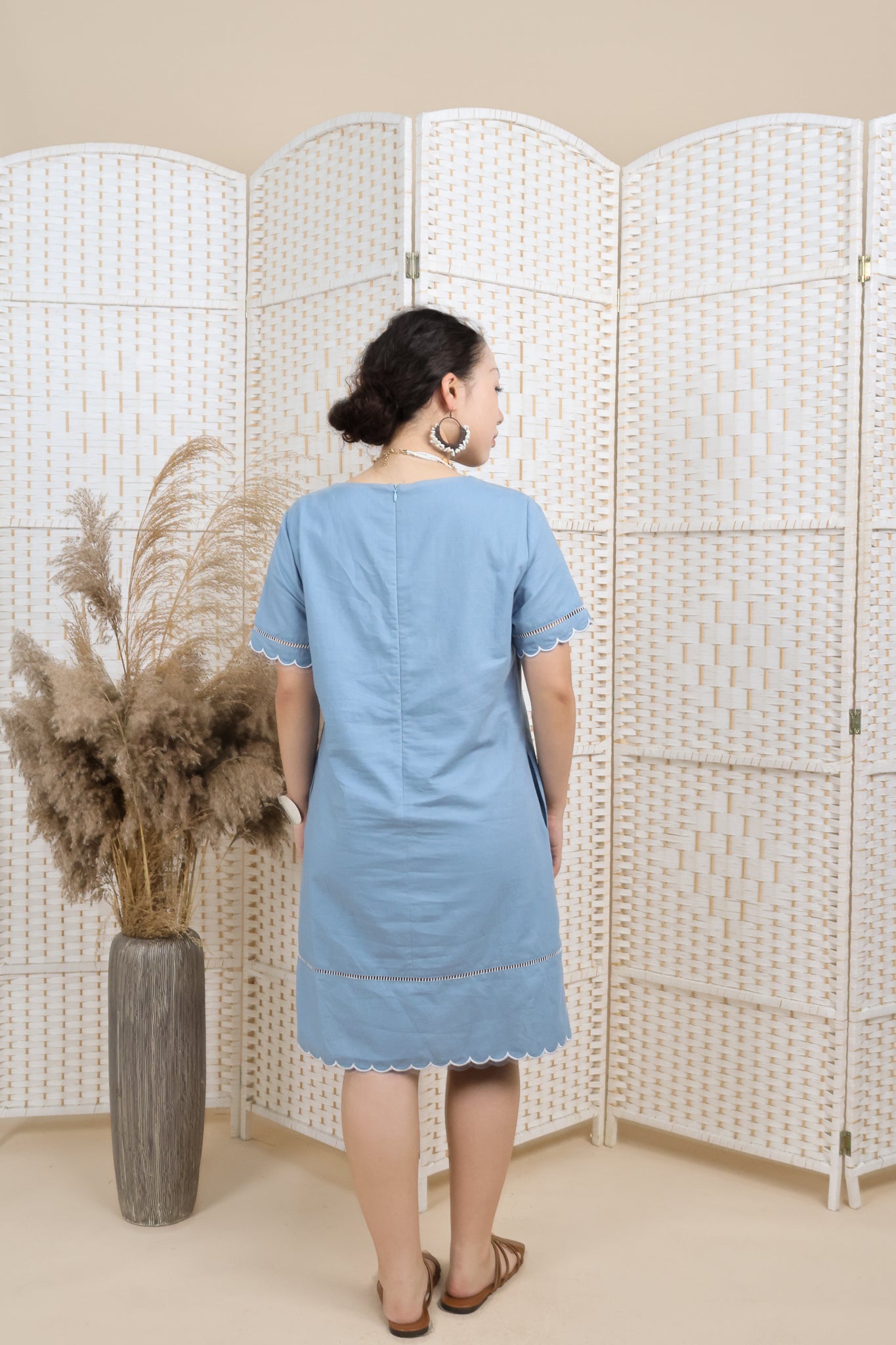 Linen Dress With Embroidery Hemline