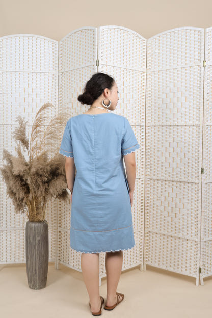Linen Dress With Embroidery Hemline