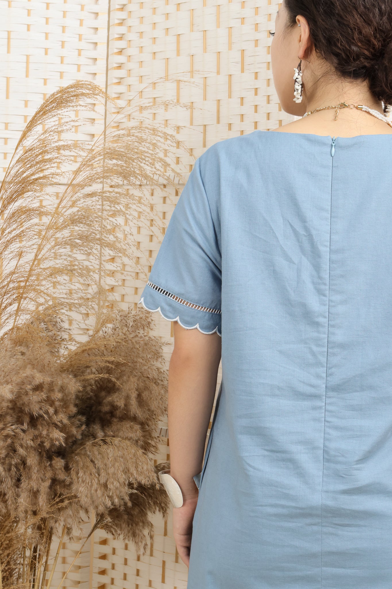 Linen Dress With Embroidery Hemline