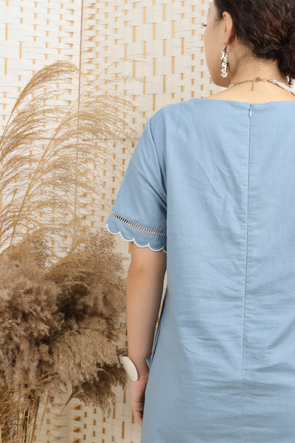 Linen Dress With Embroidery Hemline