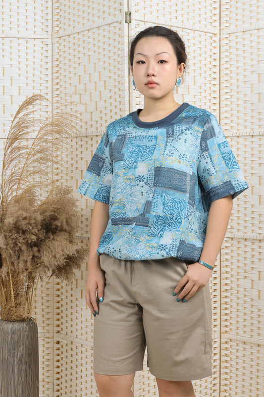 Printed Blouse With Elastic Hem