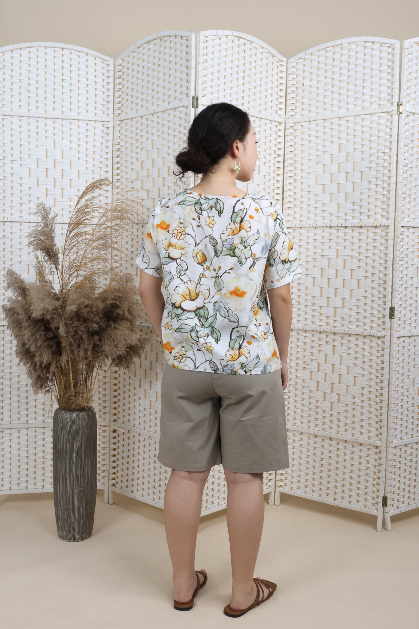 Big Foral Printed Linen Blouse