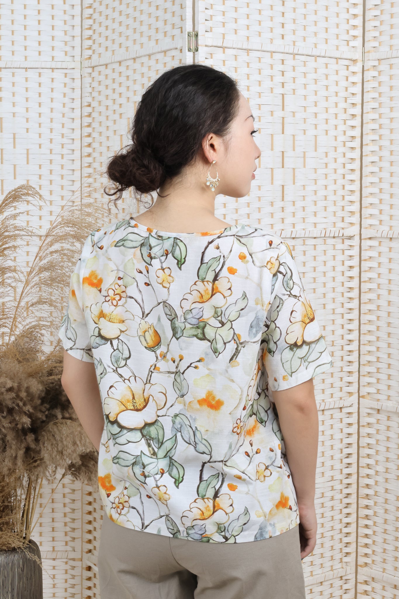 Big Foral Printed Linen Blouse