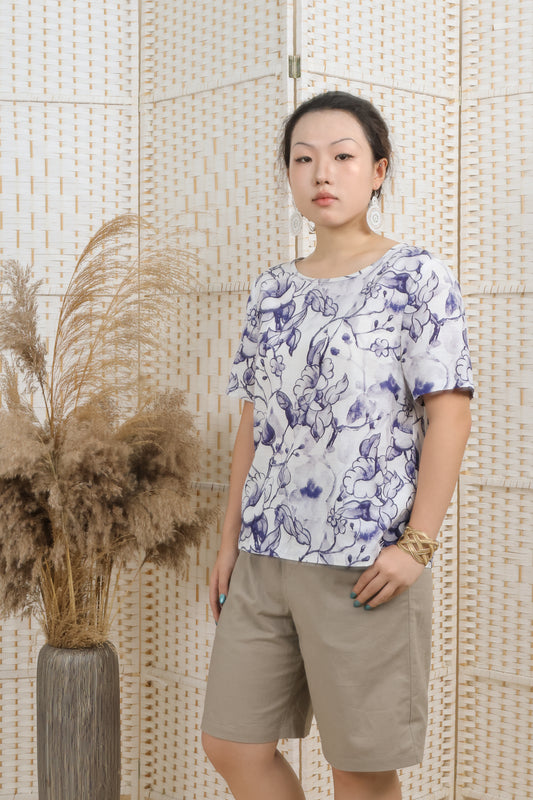 Big Foral Printed Linen Blouse
