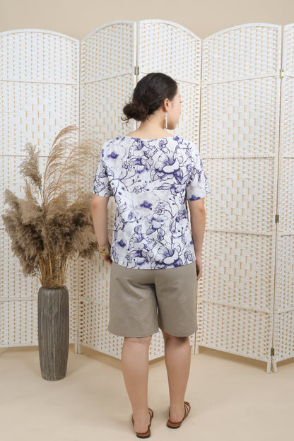 Big Foral Printed Linen Blouse