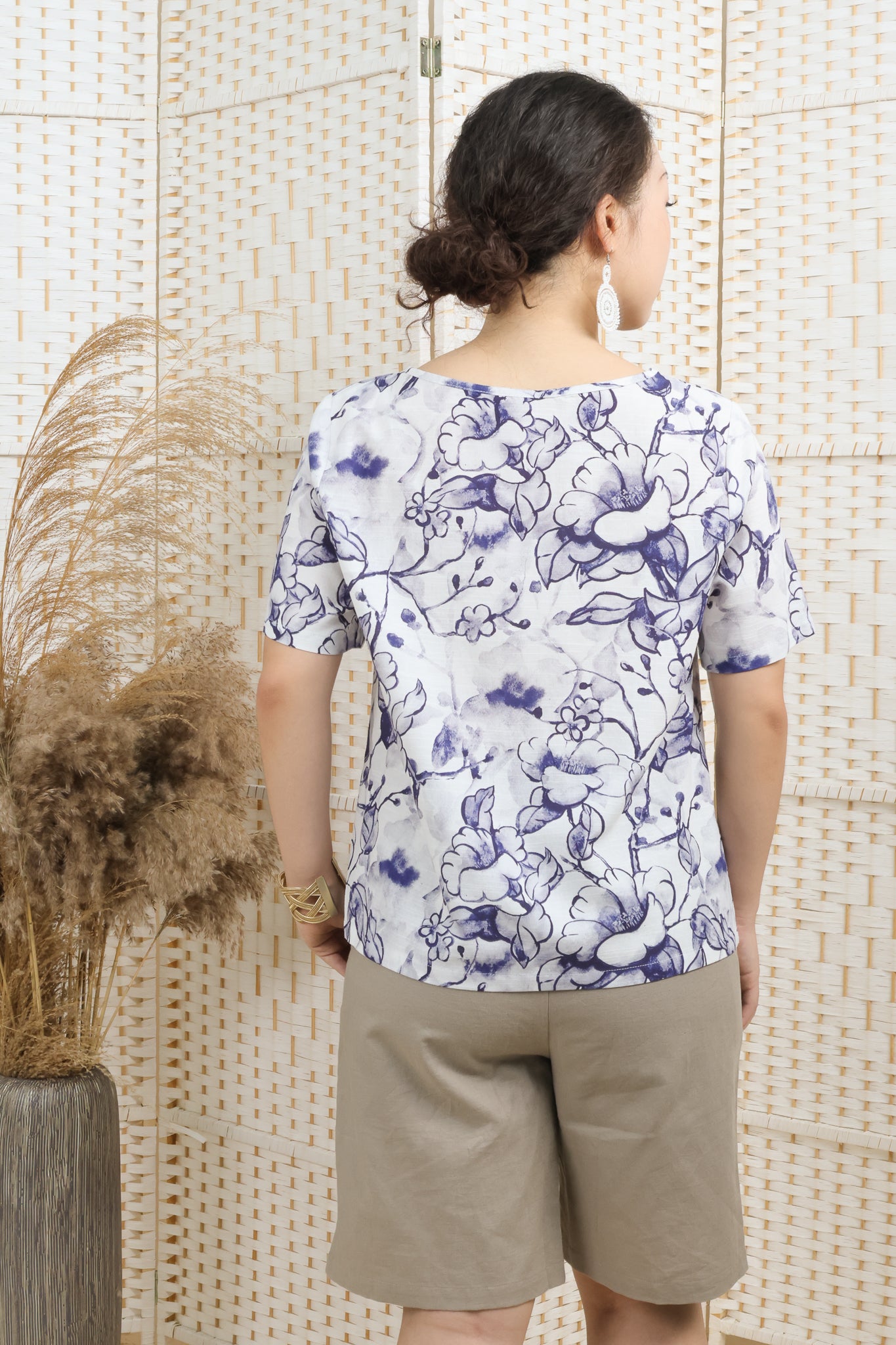 Big Foral Printed Linen Blouse