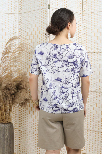 Big Foral Printed Linen Blouse