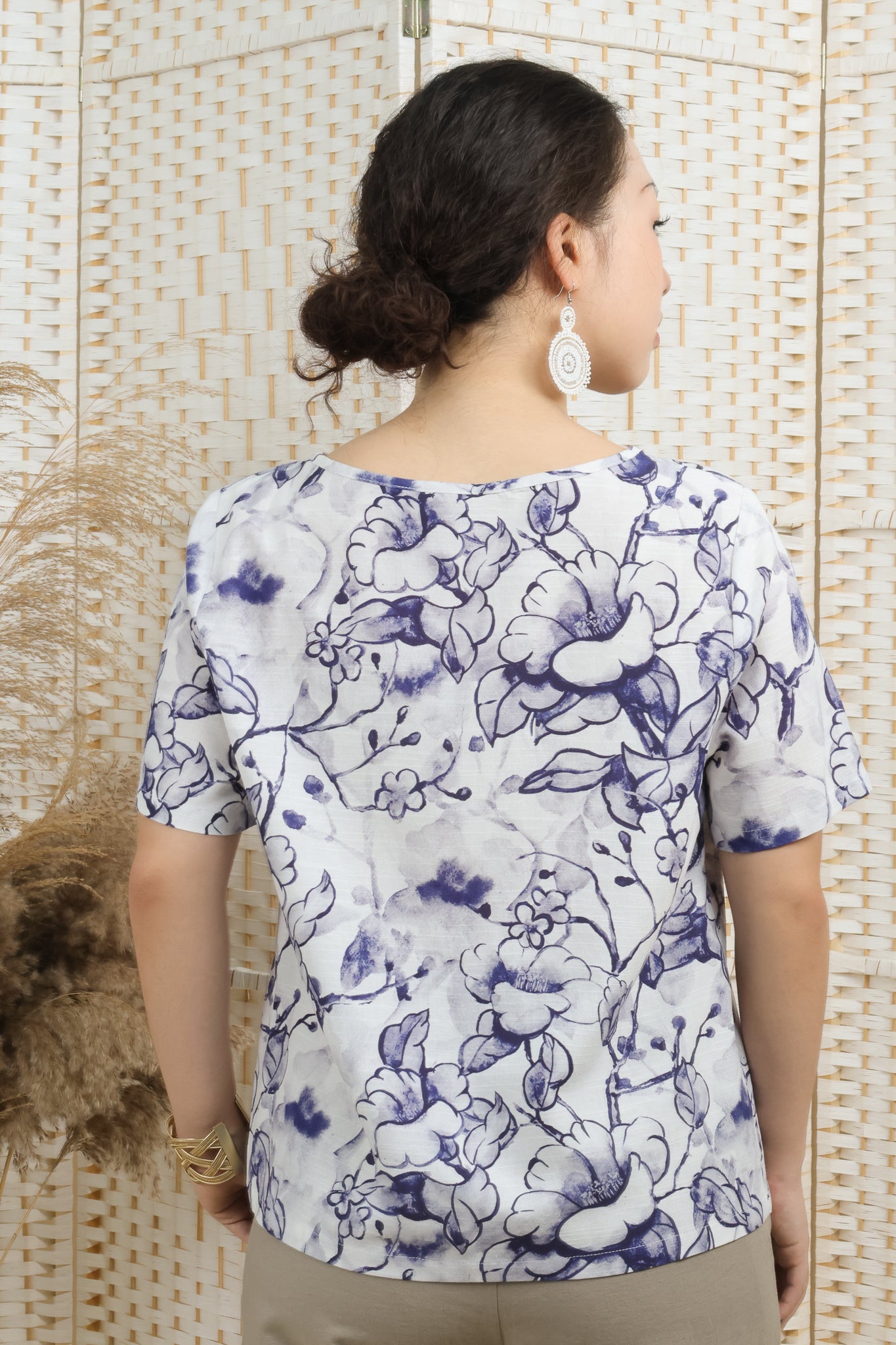 Big Foral Printed Linen Blouse