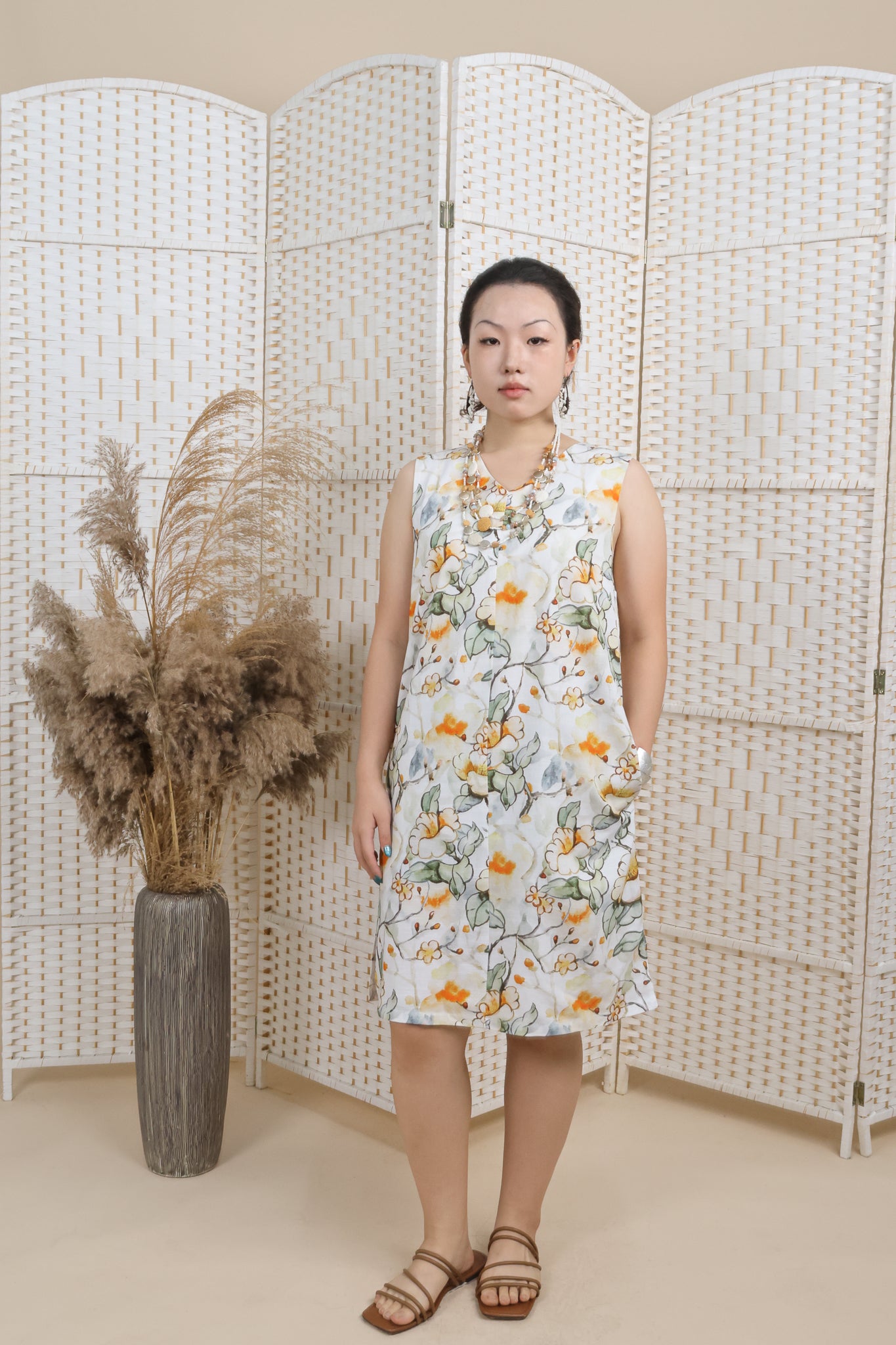 Big Floral Printed V Neck Dress
