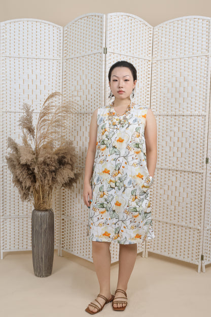 Big Floral Printed V Neck Dress