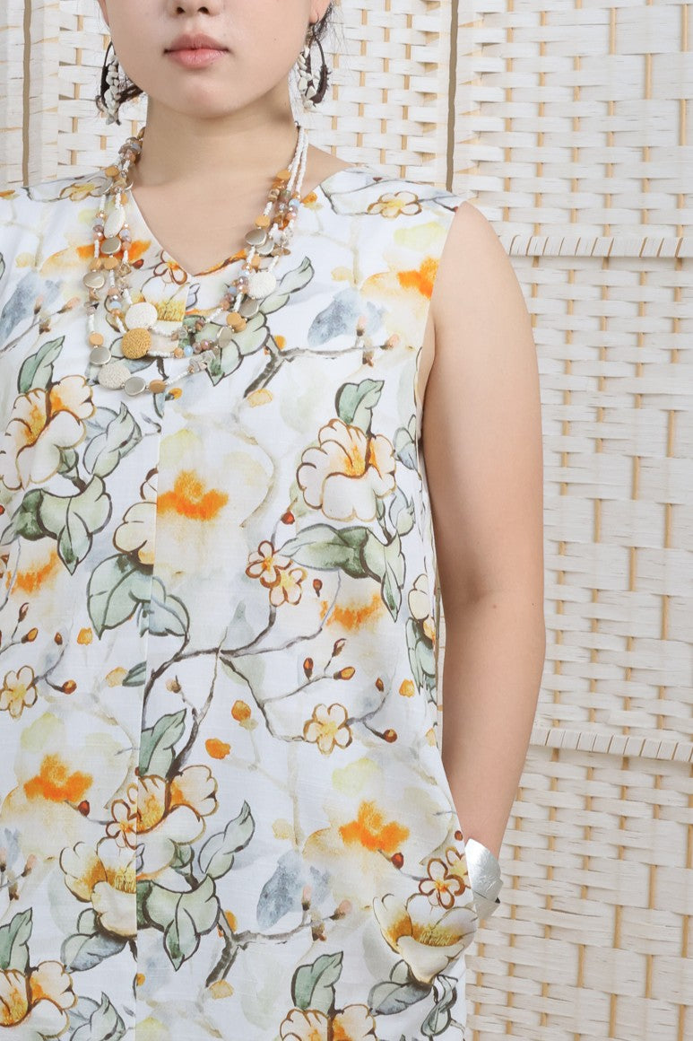 Big Floral Printed V Neck Dress