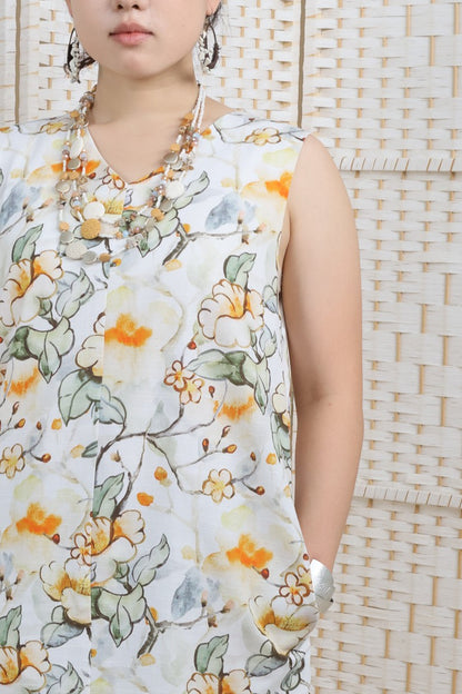 Big Floral Printed V Neck Dress