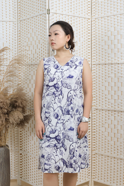 Big Floral Printed V Neck Dress