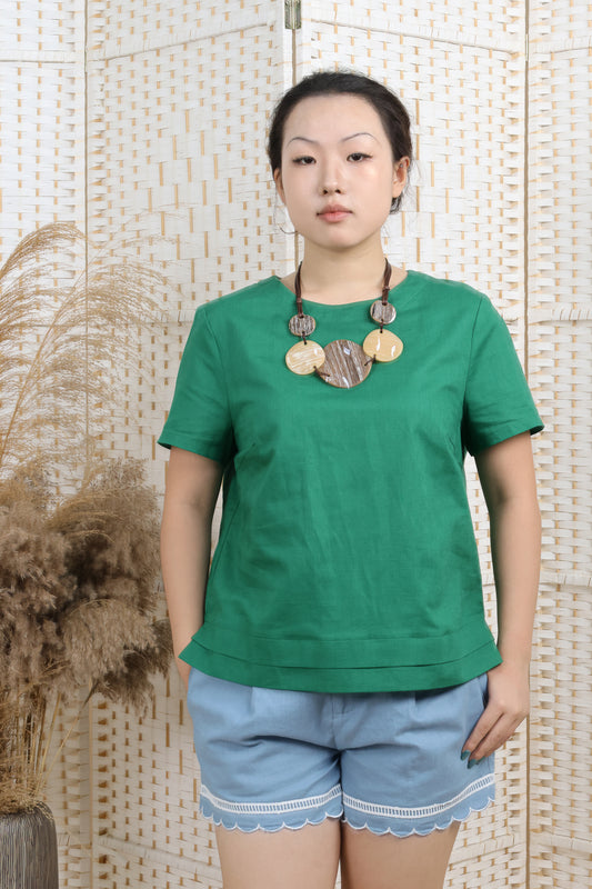 Essential Linen Blouse With Pleated Hem