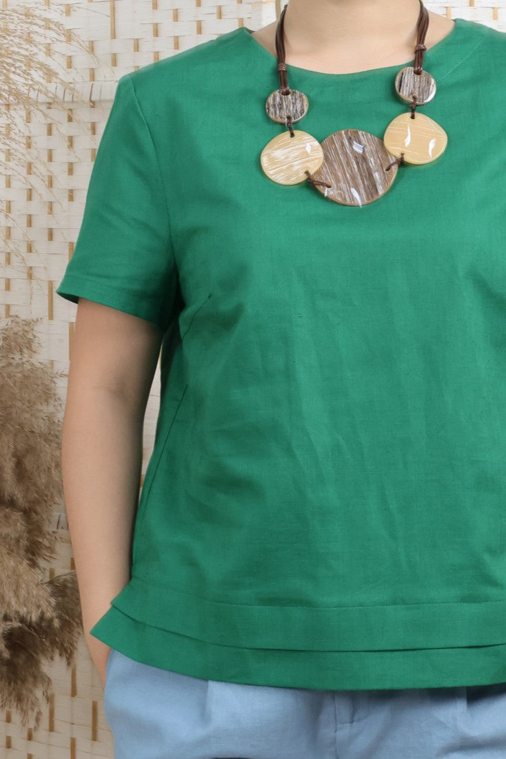 Essential Linen Blouse With Pleated Hem