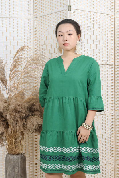 Embroidered Layered Linen Dress