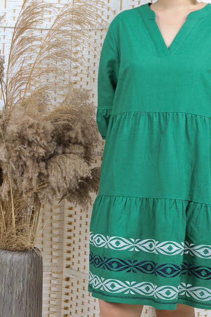 Embroidered Layered Linen Dress
