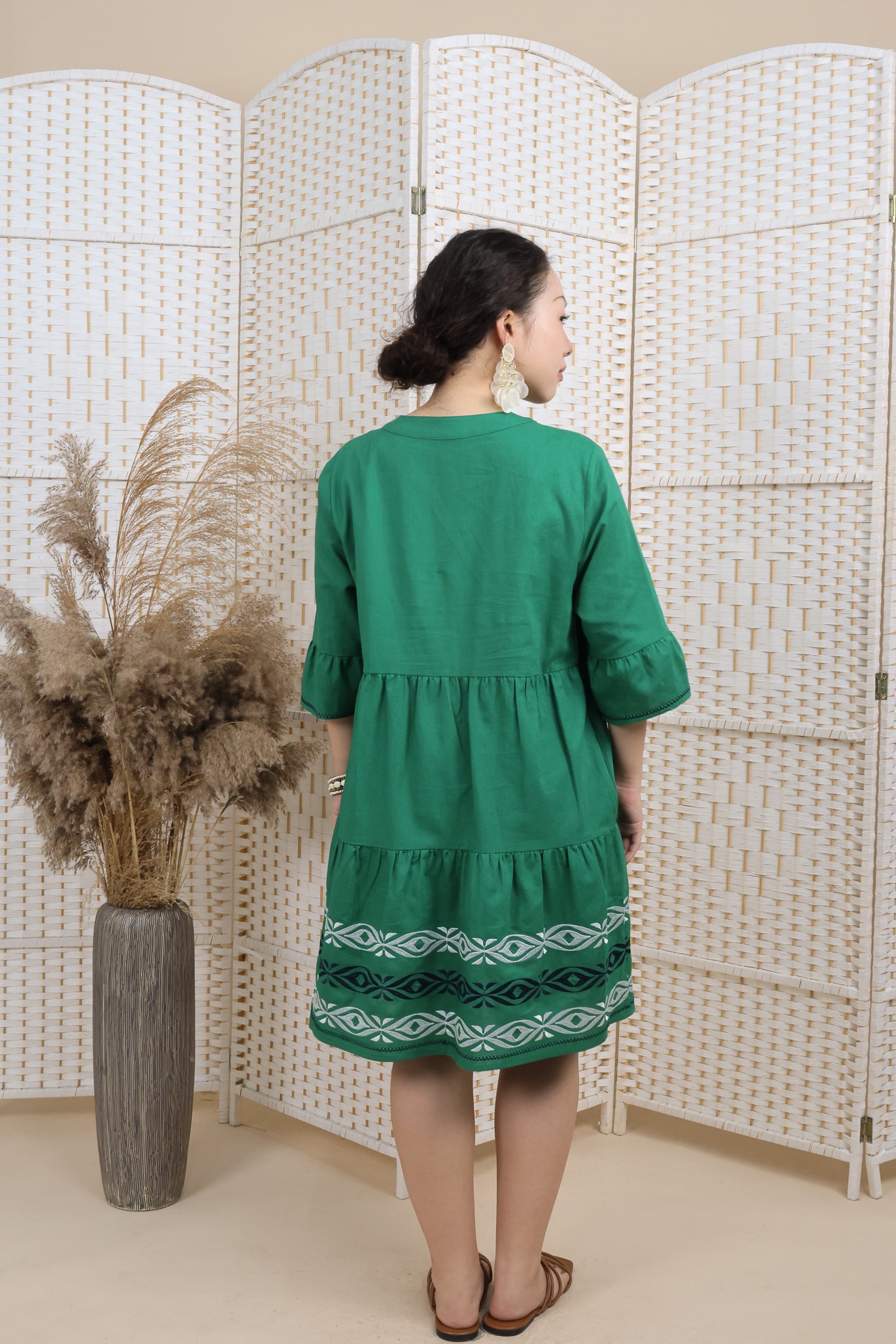 Embroidered Layered Linen Dress