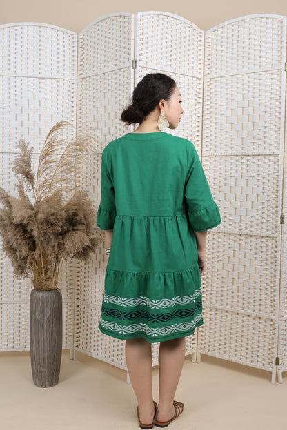 Embroidered Layered Linen Dress