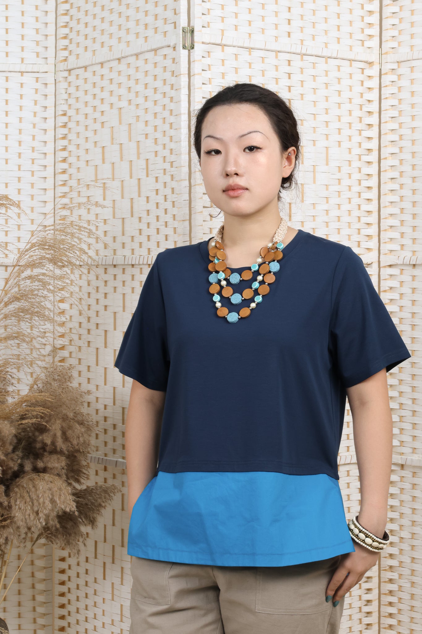 Contrast Fabric Top