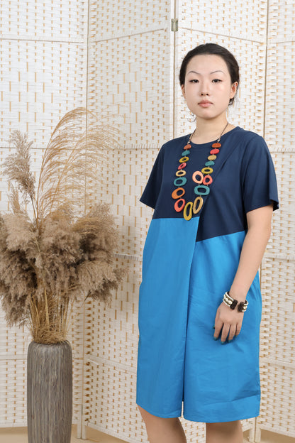 Contrast Fabric Overlapping Dress