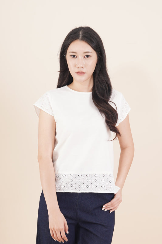 Capped Sleeve Eyelet Top