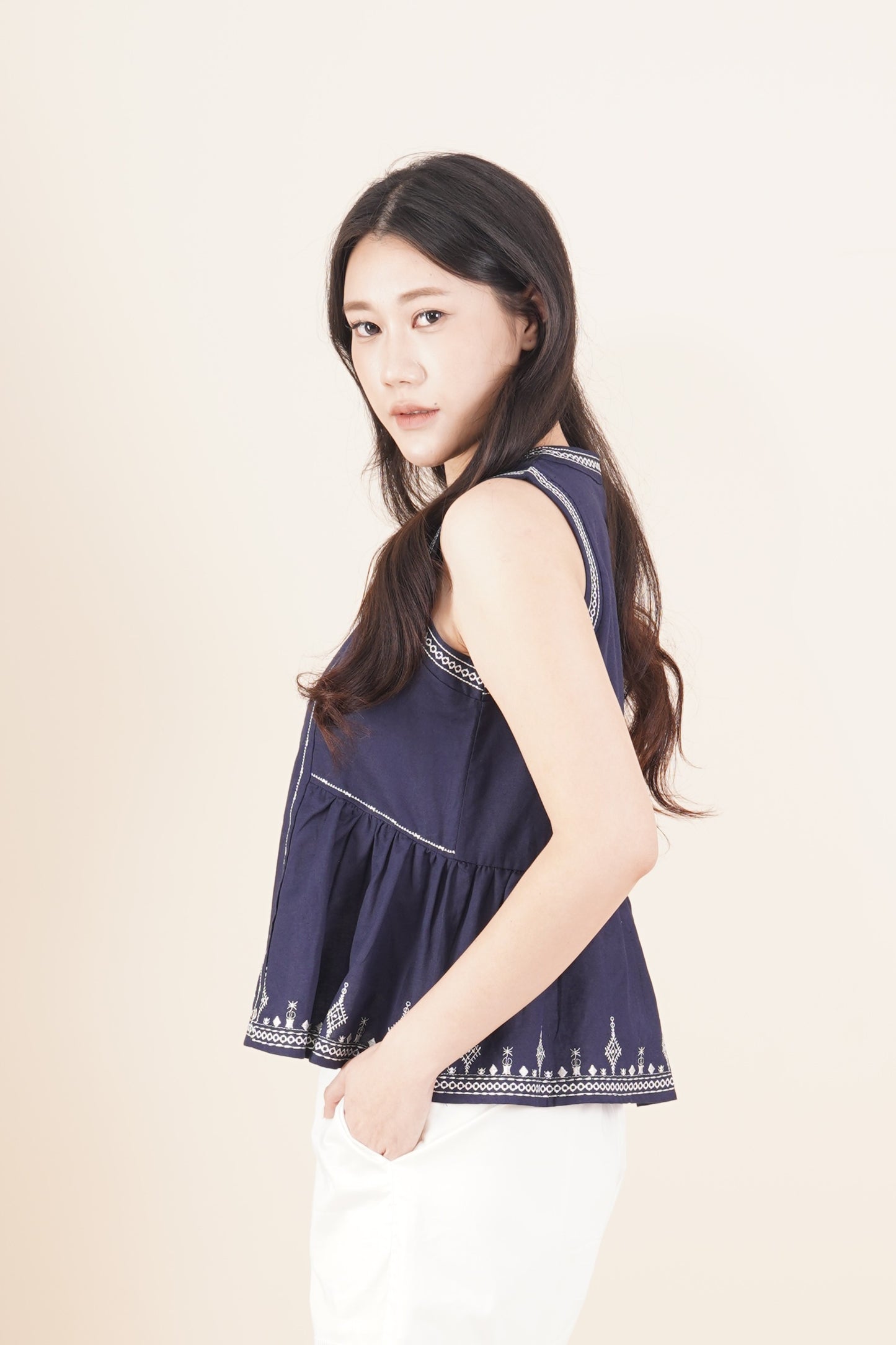 Embroidered Sleeveless Top