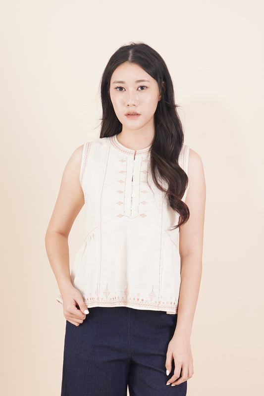 Embroidered Sleeveless Top
