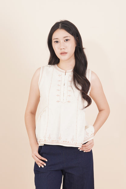 Embroidered Sleeveless Top
