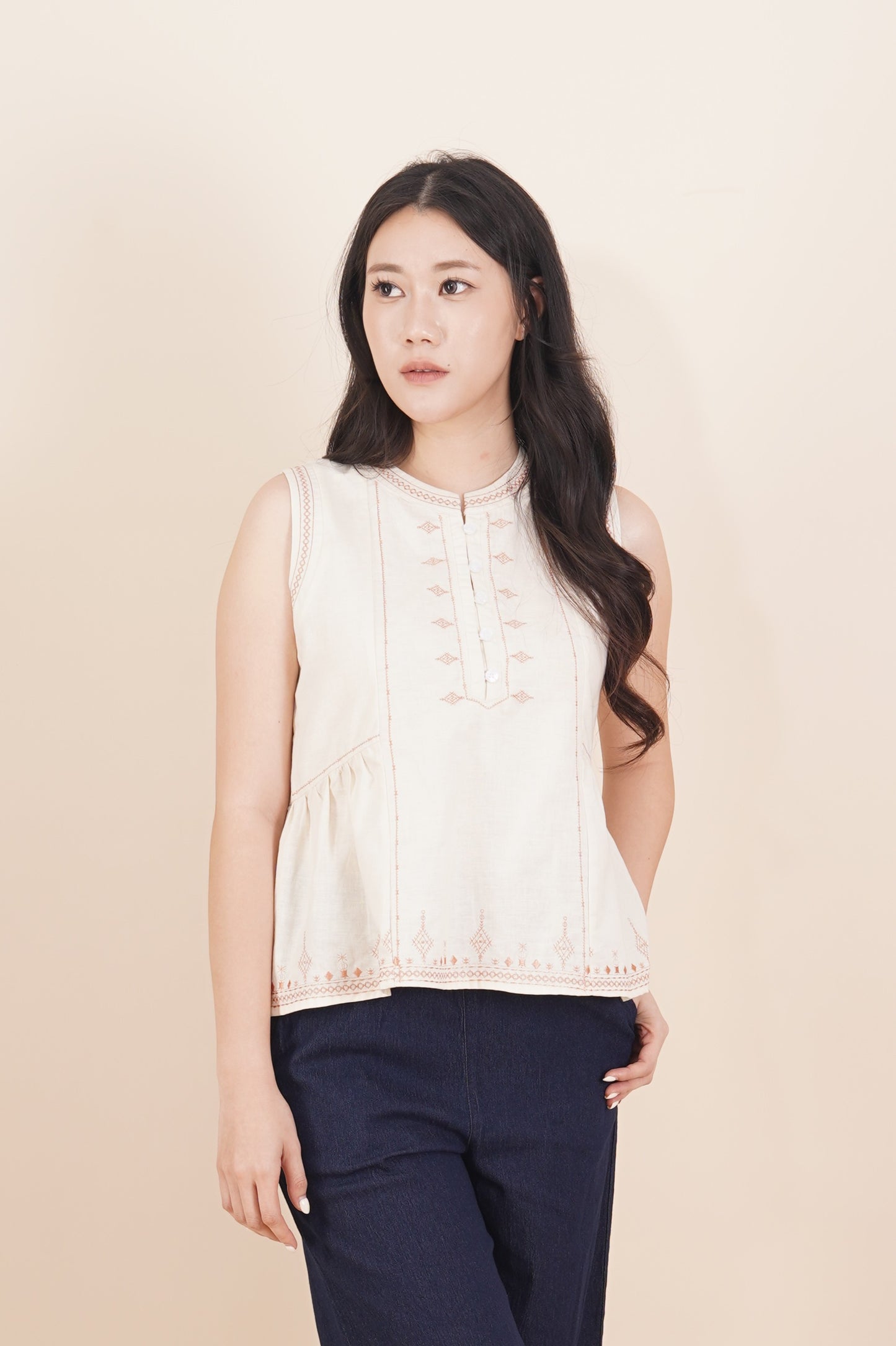 Embroidered Sleeveless Top