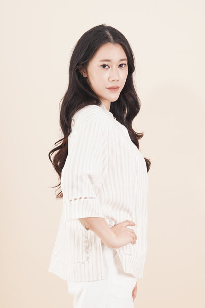 Lace-Inset 3/4 Sleeve Top