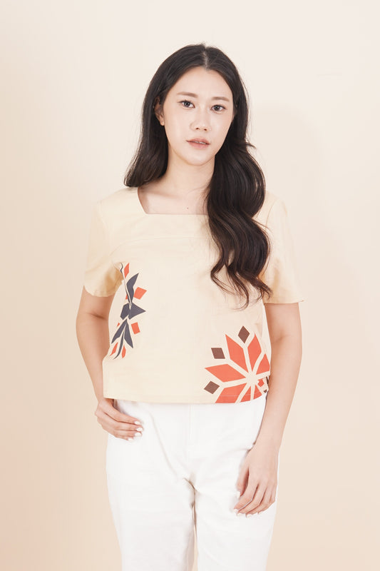Printed Square Neck Short Sleeve Top