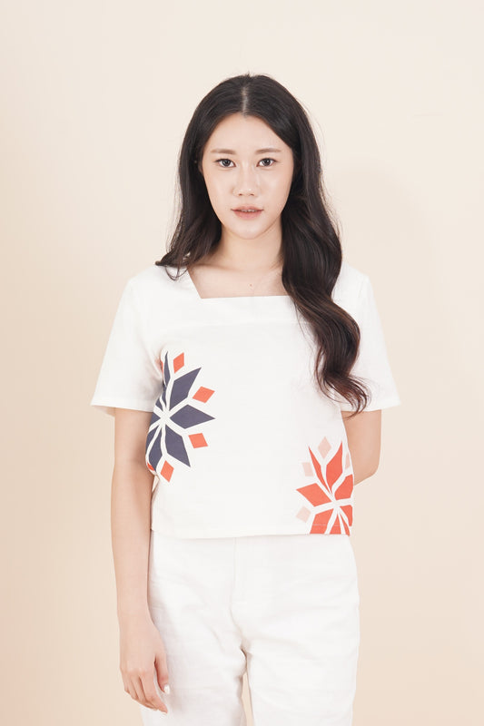 Printed Square Neck Short Sleeve Top