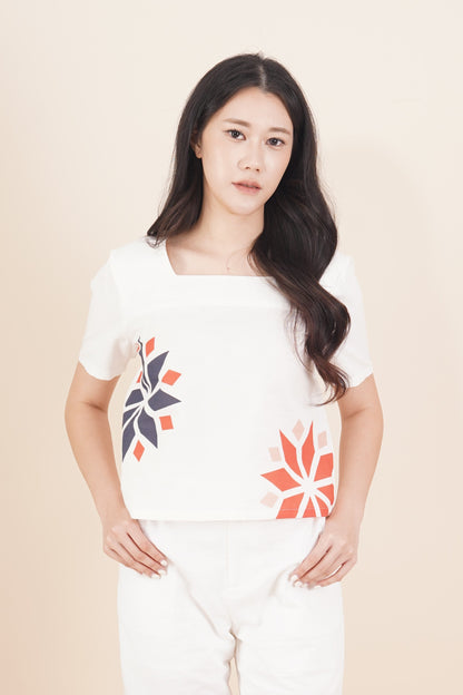 Printed Square Neck Short Sleeve Top