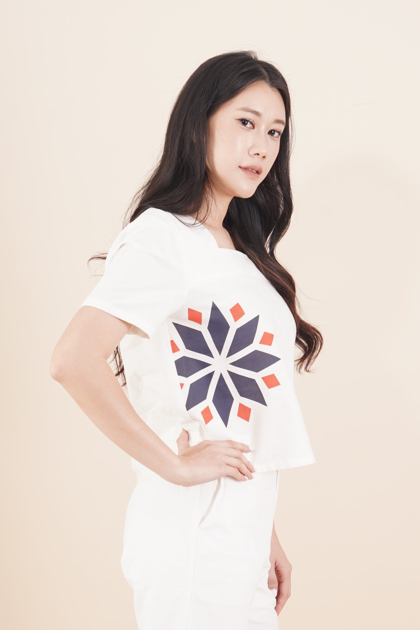 Printed Square Neck Short Sleeve Top