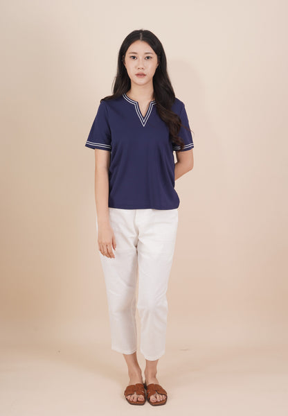 Embroidered Neckline Short Sleeve Top