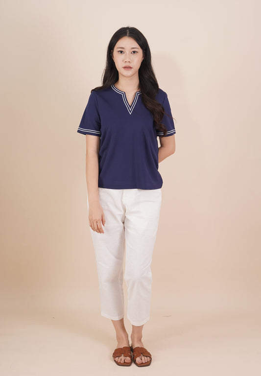 Embroidered Neckline Short Sleeve Top